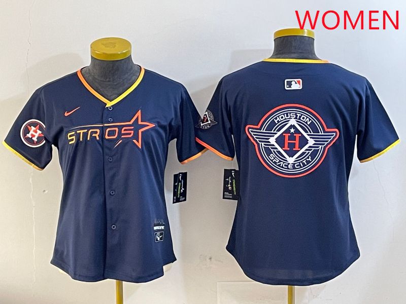 Women Houston Astros Blank Drak Blue Three generations Joint Name 2025 Nike MLB Jersey style 28->women mlb jersey->Women Jersey